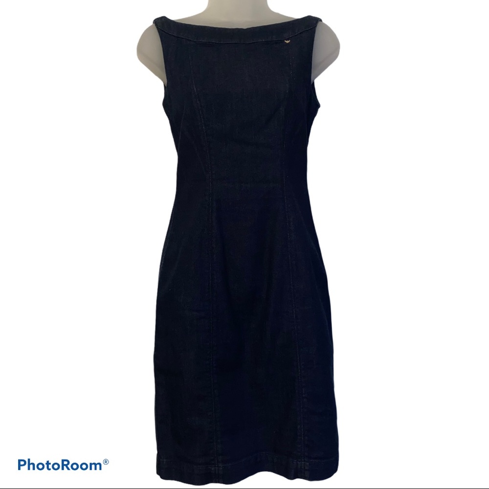 ARMANI SLEEVELESS INDIGO DENIM BODYCON DRESS 0